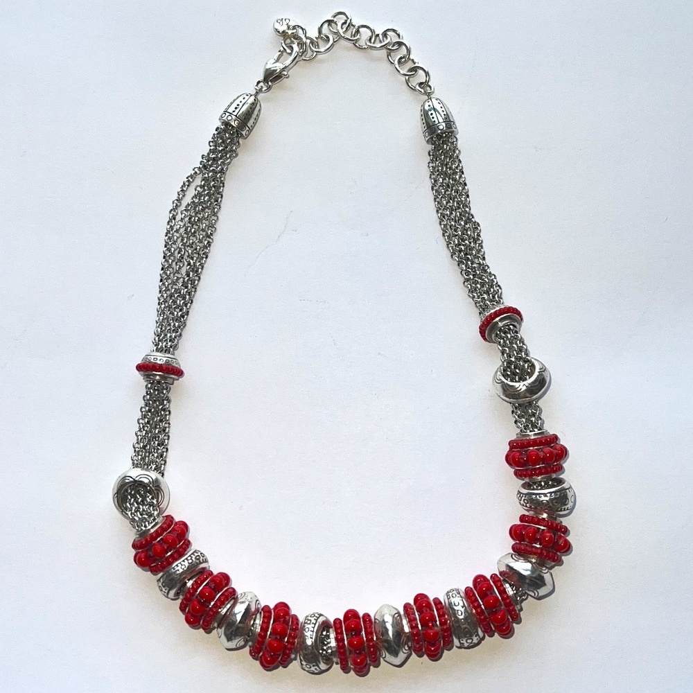 Brighton 8 inch silver necklace with red and silver beads